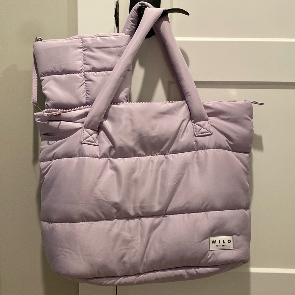 Wilo The Label Puffer Tote Bag with small pouch- Lavender Purple